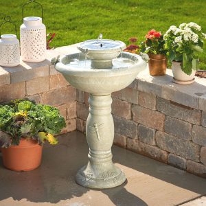 34222RM1 - Country Gardens 2-Tier Solar-On-Demand Fountain - Weathered Stone - Birdbath